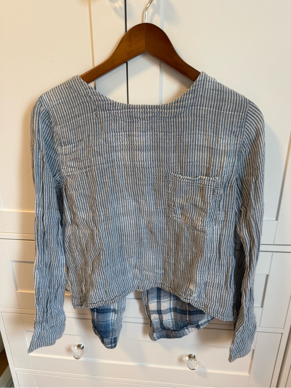 cloth & stone Blue Striped Long Sleeve Pocket Tee